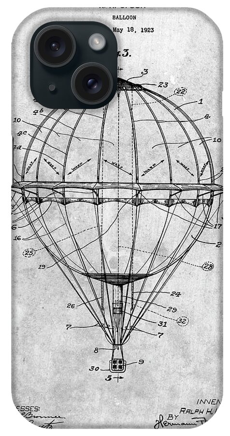 Pp36-slate Hot Air Balloon 1923 Patent Poster iPhone Case featuring the digital art Pp36-slate Hot Air Balloon 1923 Patent Poster by Cole Borders