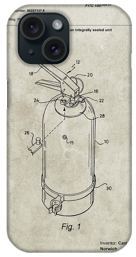 Pp396-sandstone Modern Fire Extinguisher Patent Poster iPhone Case featuring the digital art Pp396-sandstone Modern Fire Extinguisher Patent Poster by Cole Borders