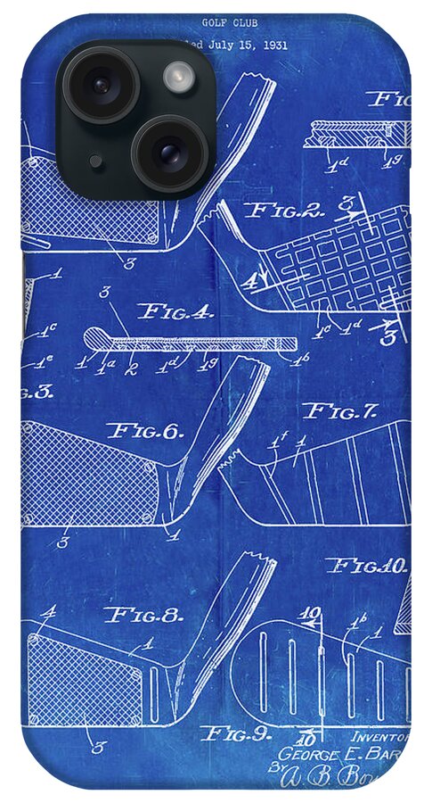 Pp4-faded Blueprint Golf Club Faces Patent Poster iPhone Case featuring the digital art Pp4-faded Blueprint Golf Club Faces Patent Poster by Cole Borders