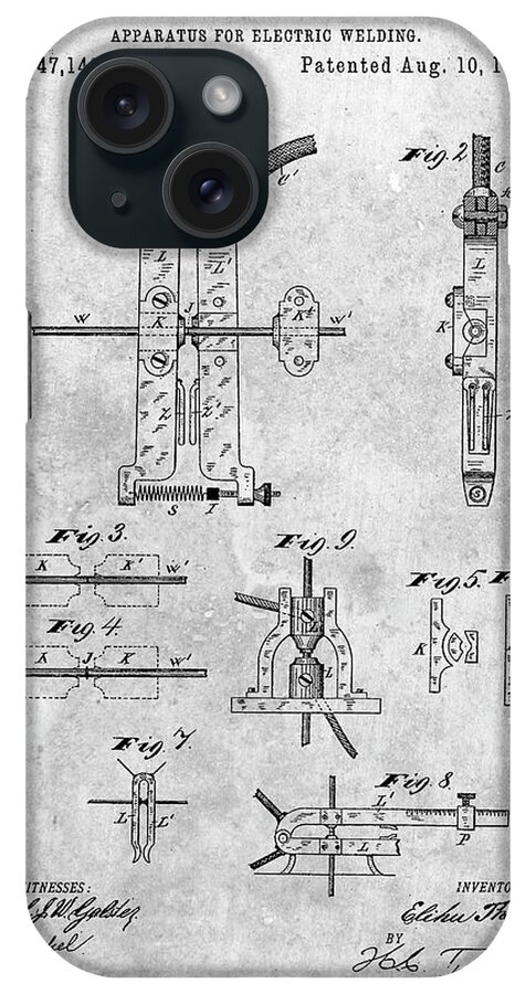 Pp428-slate Electric Welding Machine 1886 Patent Poster iPhone Case featuring the digital art Pp428-slate Electric Welding Machine 1886 Patent Poster by Cole Borders