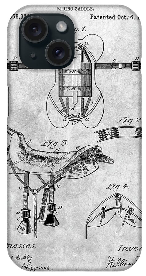 Pp444-slate Horse Saddle Patent Poster
 iPhone Case featuring the digital art Pp444-slate Horse Saddle Patent Poster by Cole Borders