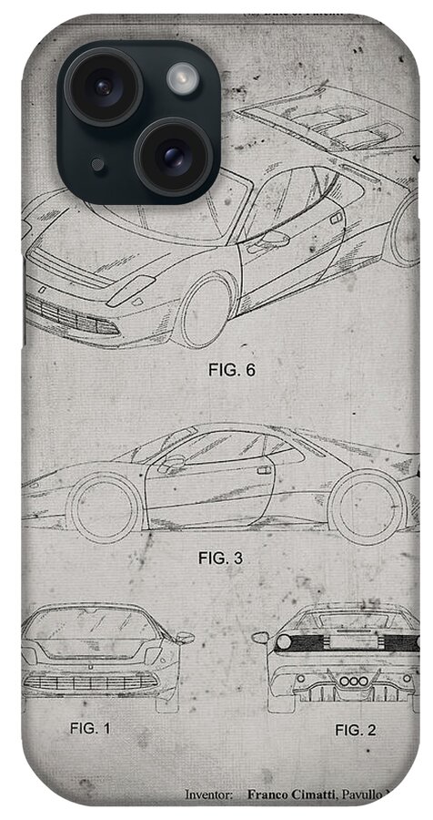 Pp466-faded Grey Ferrari 2012 Sp12 Patent Poster iPhone Case featuring the digital art Pp466-faded Grey Ferrari 2012 Sp12 Patent Poster by Cole Borders