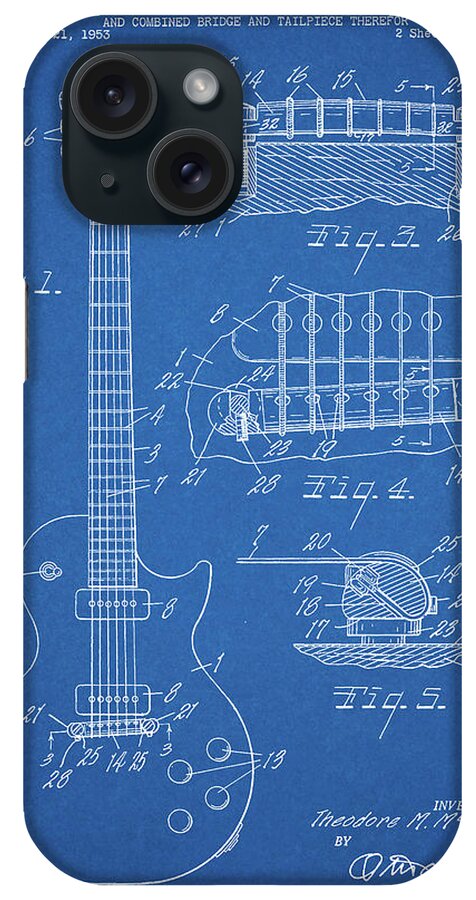 Pp47-blueprint Gibson Les Paul Guitar Patent Poster iPhone Case featuring the digital art Pp47-blueprint Gibson Les Paul Guitar Patent Poster by Cole Borders