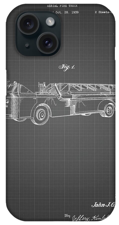 Pp506-black Grid Firetruck 1940 Patent Poster iPhone Case featuring the digital art Pp506-black Grid Firetruck 1940 Patent Poster by Cole Borders