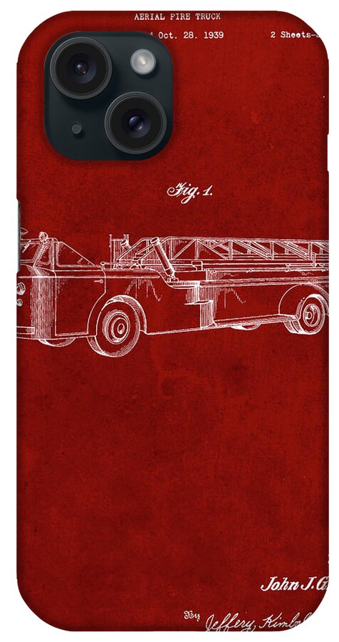 Pp506-burgundy Firetruck 1940 Patent Poster iPhone Case featuring the digital art Pp506-burgundy Firetruck 1940 Patent Poster by Cole Borders