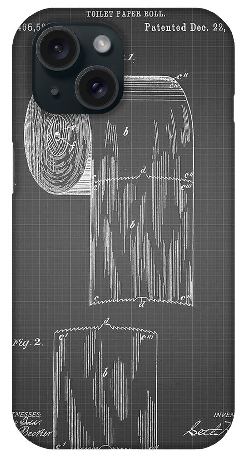 Pp53-black Grid Toilet Paper Patent iPhone Case featuring the digital art Pp53-black Grid Toilet Paper Patent by Cole Borders