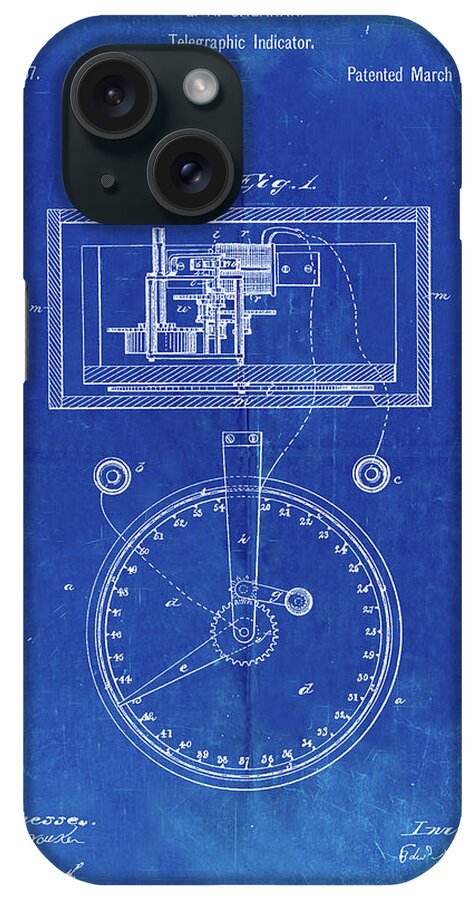 Pp546-faded Blueprint Stock Telegraphic Ticker 1868 Patent Poster iPhone Case featuring the digital art Pp546-faded Blueprint Stock Telegraphic Ticker 1868 Patent Poster by Cole Borders