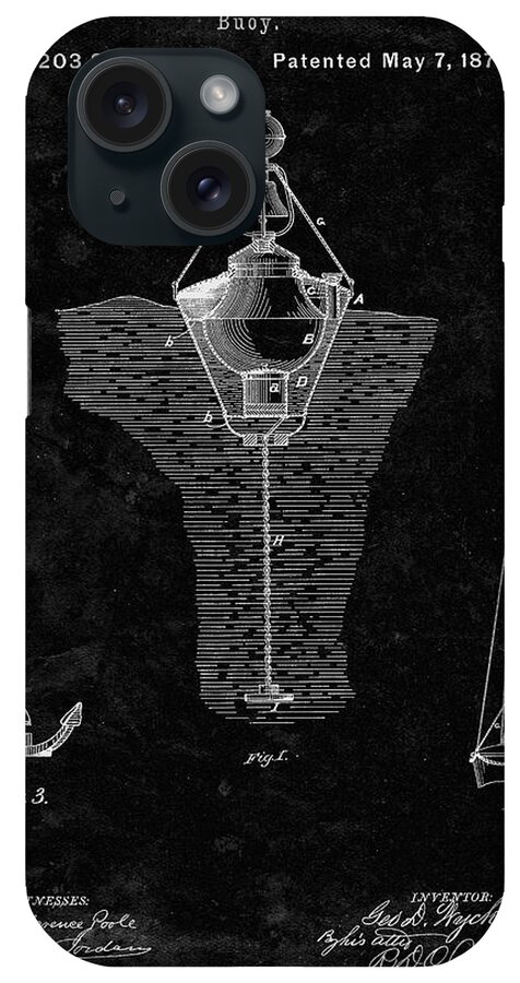 Pp599-black Grunge Water Buoy Patent Poster iPhone Case featuring the digital art Pp599-black Grunge Water Buoy Patent Poster by Cole Borders