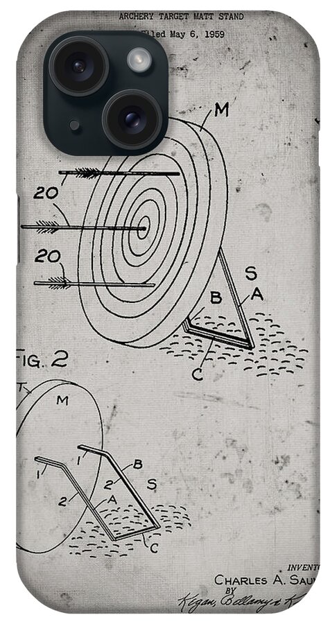 Pp613-faded Grey Archery Target And Stand Patent Poster iPhone Case featuring the digital art Pp613-faded Grey Archery Target And Stand Patent Poster by Cole Borders