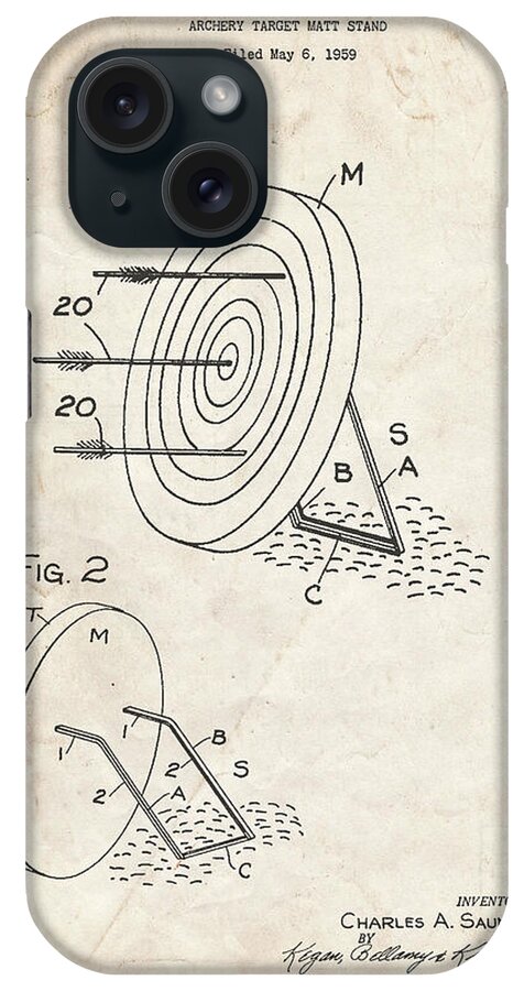 Pp613-vintage Parchment Archery Target And Stand Patent Poster iPhone Case featuring the digital art Pp613-vintage Parchment Archery Target And Stand Patent Poster by Cole Borders