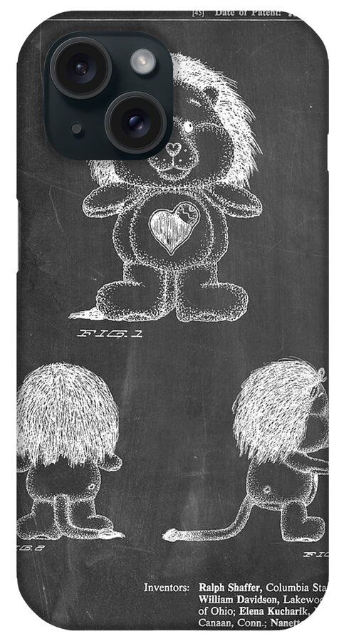 Pp679-chalkboard Brave Heart Lion Care Bear Patent Art Print iPhone Case featuring the digital art Pp679-chalkboard Brave Heart Lion Care Bear Patent Art Print by Cole Borders
