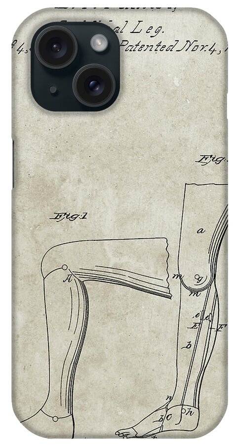 Pp706-sandstone Artificial Leg Patent 1846 Wall Art Poster iPhone Case featuring the digital art Pp706-sandstone Artificial Leg Patent 1846 Wall Art Poster by Cole Borders