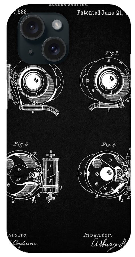 Pp707-vintage Black Asbury Frictionless Camera Shutter Patent Poster iPhone Case featuring the photograph Pp707-vintage Black Asbury Frictionless Camera Shutter Patent Poster by Cole Borders