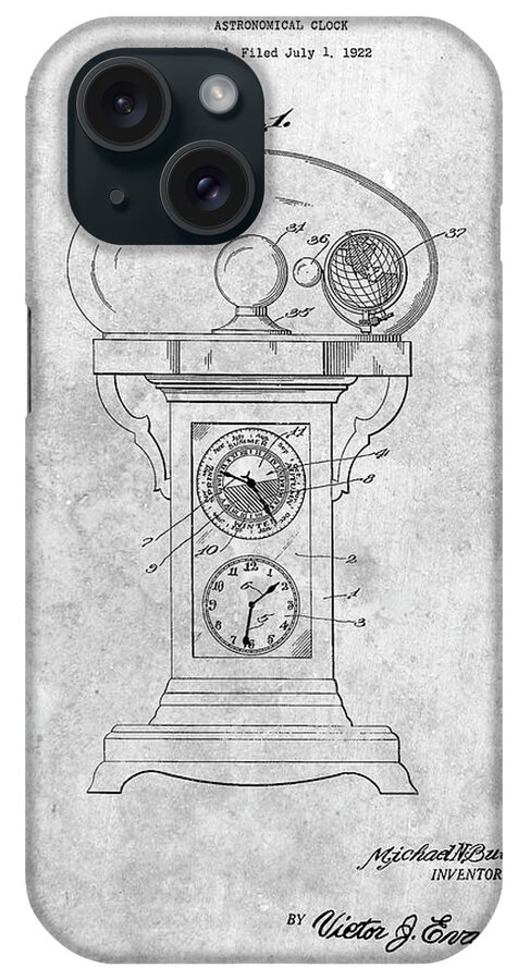 Pp713-slate Astronomical Clock Patent Poster iPhone Case featuring the digital art Pp713-slate Astronomical Clock Patent Poster by Cole Borders