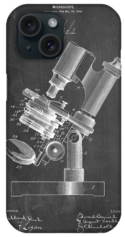 Pp721-chalkboard Bausch And Lomb Microscope Patent Poster iPhone Case featuring the digital art Pp721-chalkboard Bausch And Lomb Microscope Patent Poster by Cole Borders