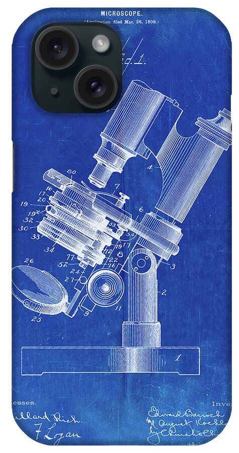 Pp721-faded Blueprint Bausch And Lomb Microscope Patent Poster iPhone Case featuring the digital art Pp721-faded Blueprint Bausch And Lomb Microscope Patent Poster by Cole Borders