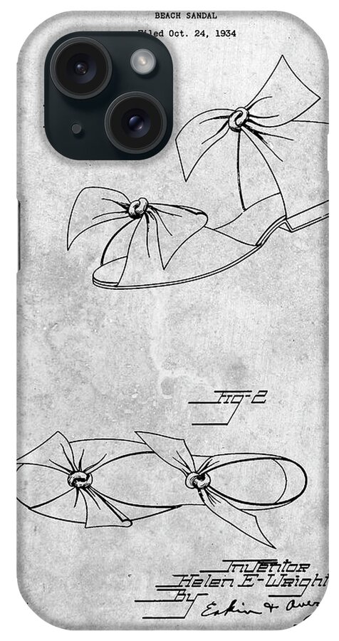 Pp722-slate Beach Sandal 1934 Patent Poster iPhone Case featuring the digital art Pp722-slate Beach Sandal 1934 Patent Poster by Cole Borders