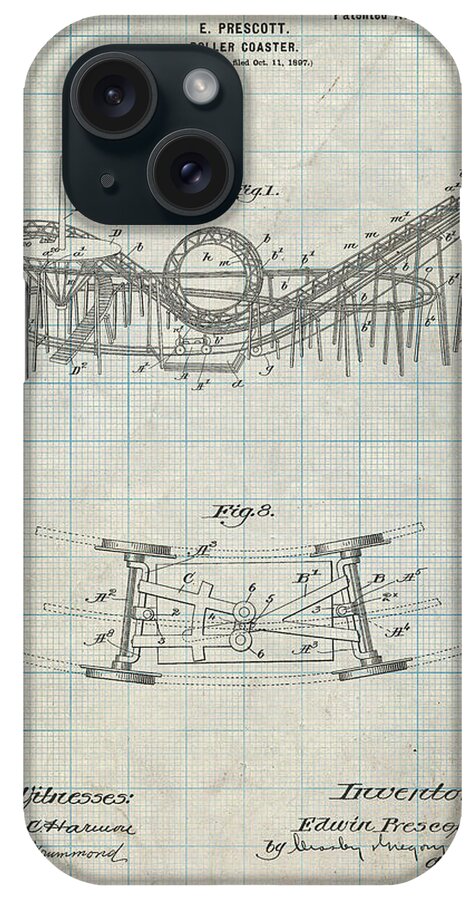 Pp772-antique Grid Parchment Coney Island Loop The Loop Roller Coaster Patent Poster iPhone Case featuring the photograph Pp772-antique Grid Parchment Coney Island Loop The Loop Roller Coaster Patent Poster by Cole Borders
