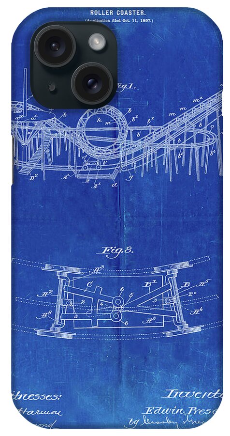 Pp772-faded Blueprint Coney Island Loop The Loop Roller Coaster Patent Poster iPhone Case featuring the photograph Pp772-faded Blueprint Coney Island Loop The Loop Roller Coaster Patent Poster by Cole Borders
