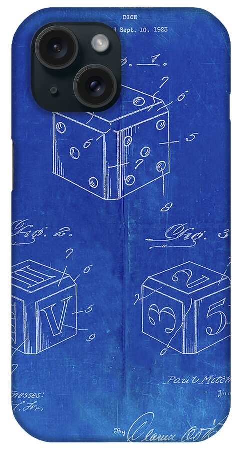 Pp781-faded Blueprint Dice 1923 Patent Poster iPhone Case featuring the digital art Pp781-faded Blueprint Dice 1923 Patent Poster by Cole Borders