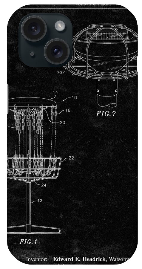 Pp782-black Grunge Disc Golf Basket Patent Poster iPhone Case featuring the digital art Pp782-black Grunge Disc Golf Basket Patent Poster by Cole Borders