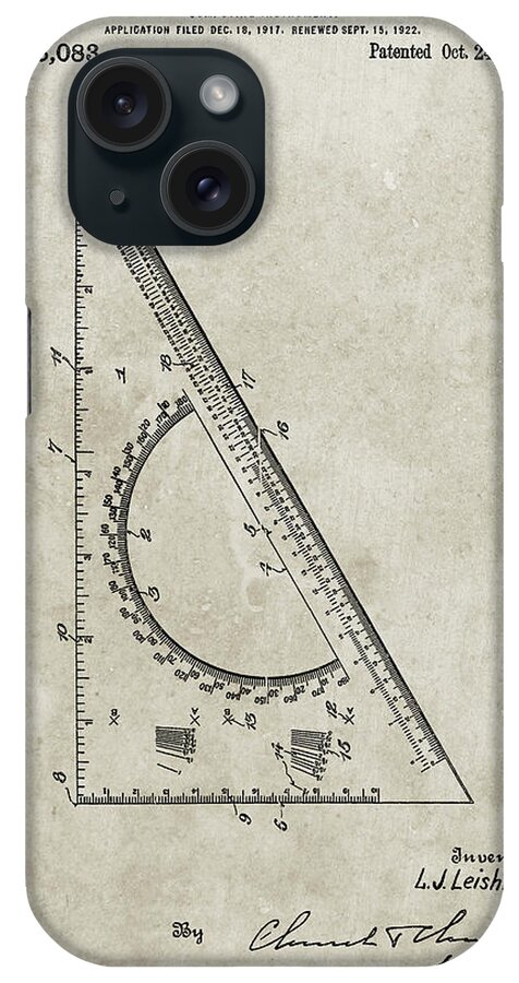 Pp786-sandstone Drafting Triangle 1922 Patent Poster iPhone Case featuring the digital art Pp786-sandstone Drafting Triangle 1922 Patent Poster by Cole Borders