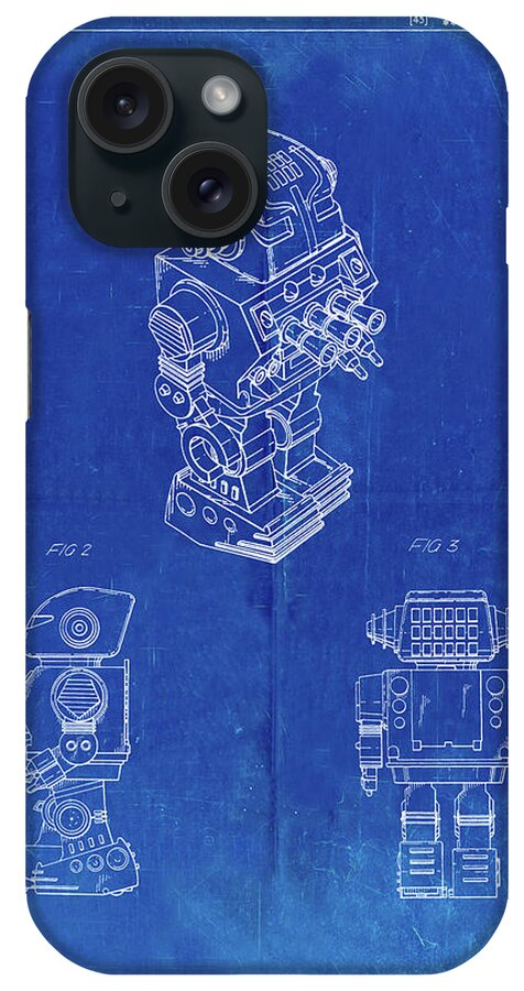 Pp790-faded Blueprint Dynamic Fighter Toy Robot 1982 Patent Poster iPhone Case featuring the digital art Pp790-faded Blueprint Dynamic Fighter Toy Robot 1982 Patent Poster by Cole Borders