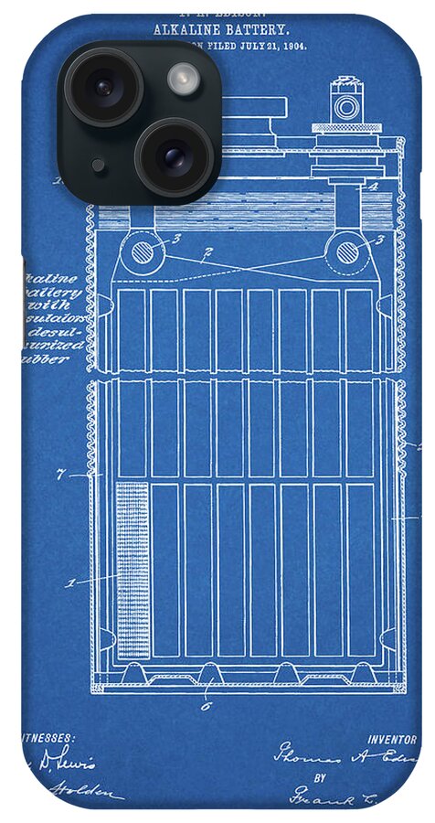 Pp792-blueprint Edison Alkaline Battery Art iPhone Case featuring the digital art Pp792-blueprint Edison Alkaline Battery Art by Cole Borders