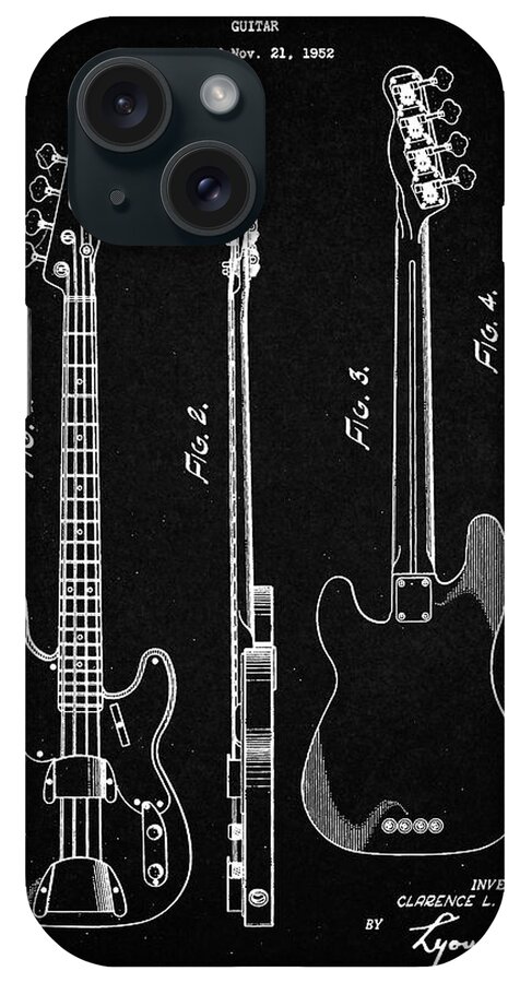 Pp8-vintage Black Fender Precision Bass Guitar Patent Poster iPhone Case featuring the digital art Pp8-vintage Black Fender Precision Bass Guitar Patent Poster by Cole Borders