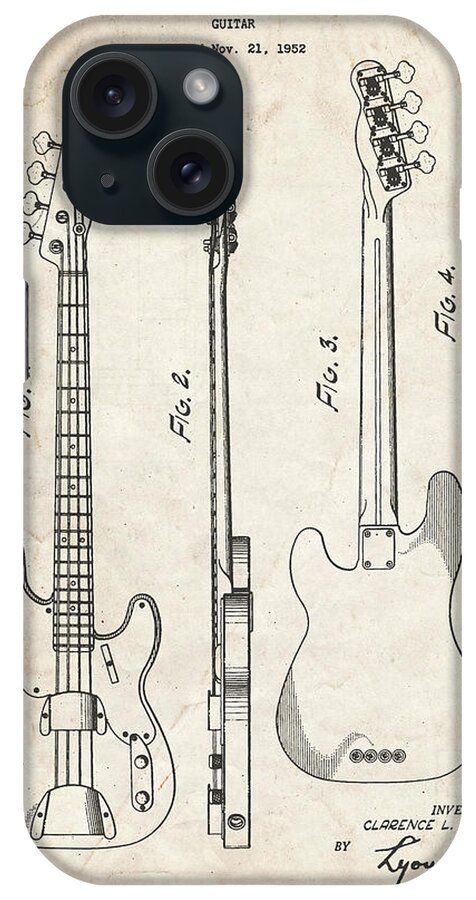 Pp8-vintage Parchment Fender Precision Bass Guitar Patent Poster iPhone Case featuring the digital art Pp8-vintage Parchment Fender Precision Bass Guitar Patent Poster by Cole Borders