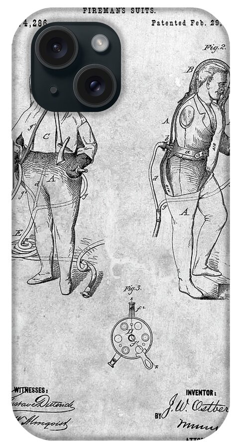 Pp810-slate Firefighter Suit 1876 Patent Print iPhone Case featuring the digital art Pp810-slate Firefighter Suit 1876 Patent Print by Cole Borders