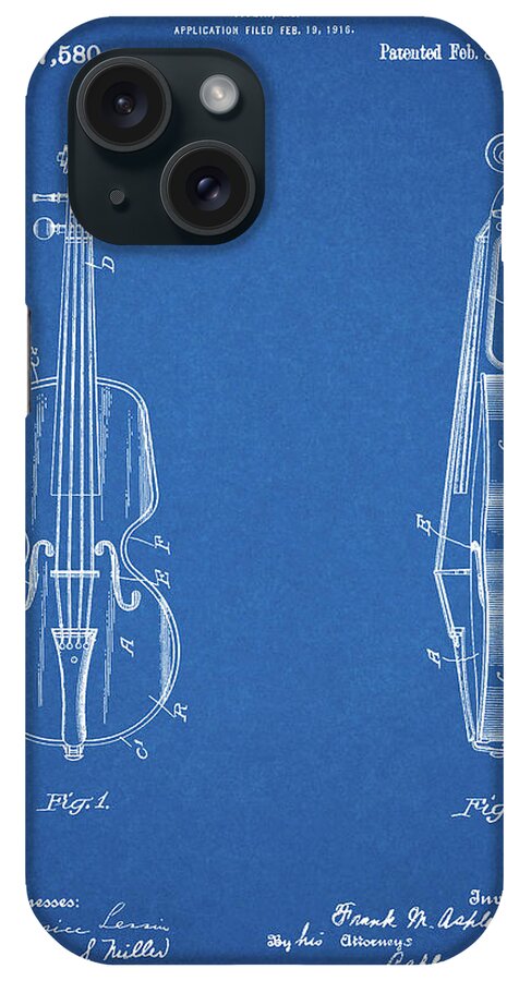 Pp853-blueprint Frank M. Ashley Violin Patent Poster iPhone Case featuring the digital art Pp853-blueprint Frank M. Ashley Violin Patent Poster by Cole Borders