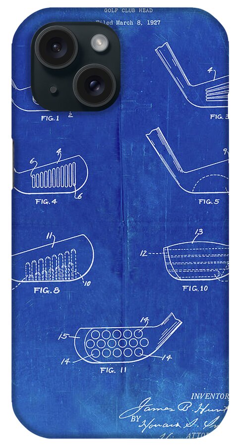 Pp857-faded Blueprint Golf Club Head Patent Poster iPhone Case featuring the digital art Pp857-faded Blueprint Golf Club Head Patent Poster by Cole Borders