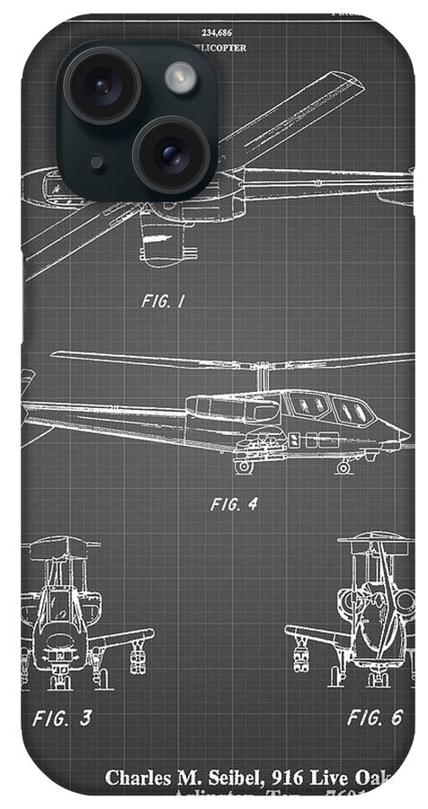 Pp876-black Grid Helicopter Patent Print iPhone Case featuring the digital art Pp876-black Grid Helicopter Patent Print by Cole Borders