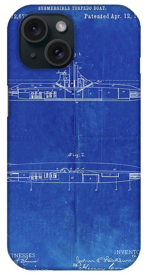 Pp91-faded Blueprint Holland Submarine Patent Poster iPhone Case featuring the digital art Pp91-faded Blueprint Holland Submarine Patent Poster by Cole Borders