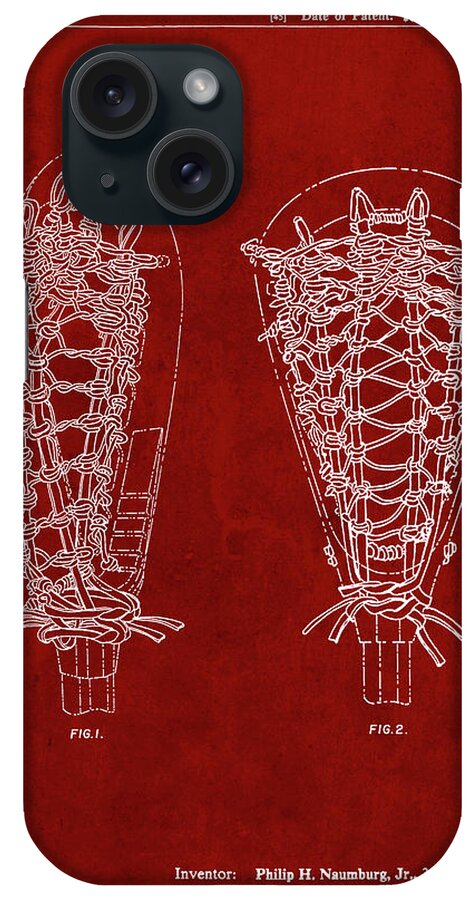 Pp916-burgundy Lacrosse Stick Patent Poster iPhone Case featuring the digital art Pp916-burgundy Lacrosse Stick Patent Poster by Cole Borders