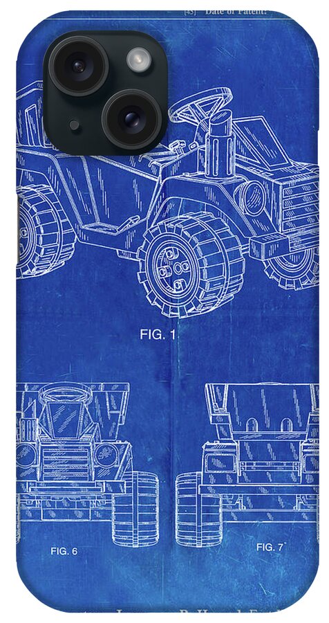 Pp951-faded Blueprint Mattel Kids Dump Truck Patent Poster iPhone Case featuring the digital art Pp951-faded Blueprint Mattel Kids Dump Truck Patent Poster by Cole Borders