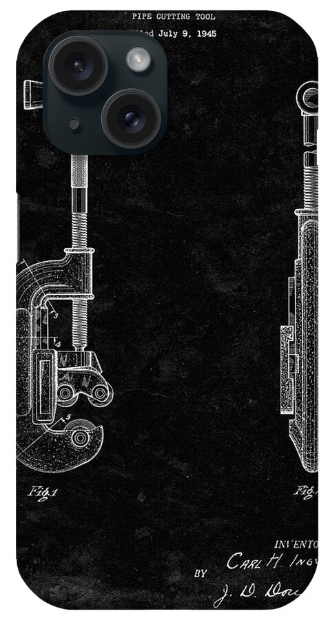 Pp986-black Grunge Pipe Cutting Tool Patent Poster iPhone Case featuring the digital art Pp986-black Grunge Pipe Cutting Tool Patent Poster by Cole Borders