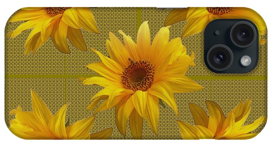 Pretty iPhone Case featuring the mixed media Pretty Autumn Yellow Sunflower by Delynn Addams
