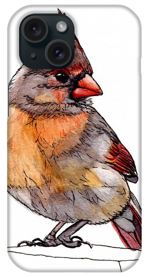 Cardinal iPhone Case featuring the mixed media Pretty Bird by Alexis King-Glandon