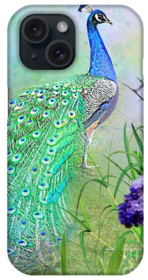 Peacock iPhone Case featuring the mixed media Proud Peacock by Morag Bates