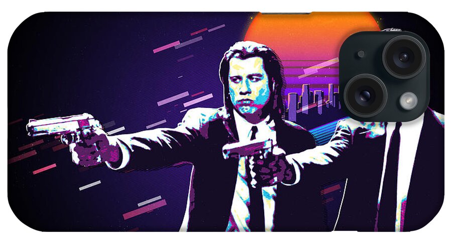 ‘cinema Treasures’ Collection By Serge Averbukh iPhone Case featuring the digital art Pulp Fiction Revisited - Urban Neon Vincent Vega and Jules Winnfield by Serge Averbukh