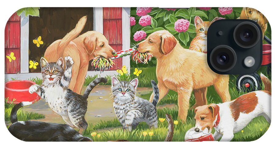 Puppies And Kittens - Spring And Summer Theme iPhone Case featuring the painting Puppies And Kittens - Spring And Summer Theme by William Vanderdasson