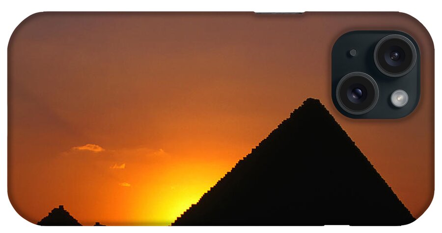 Orange Color iPhone Case featuring the photograph Pyramid Of Mycerinus At Giza At Sunset by Anders Blomqvist