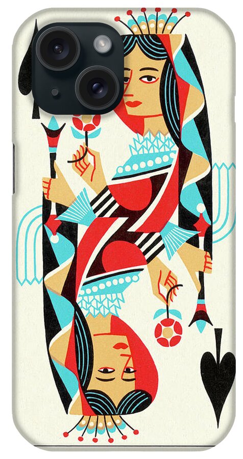 Adult iPhone Case featuring the drawing Queen of Spades by CSA Images