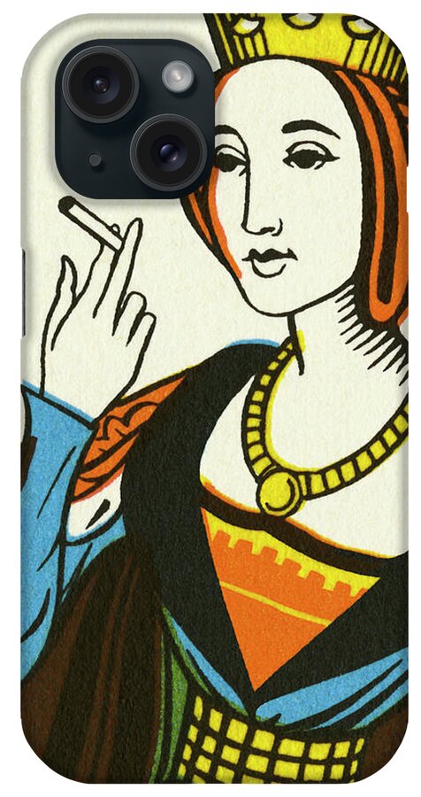 Adult iPhone Case featuring the drawing Queen Smoking a Cigarette by CSA Images