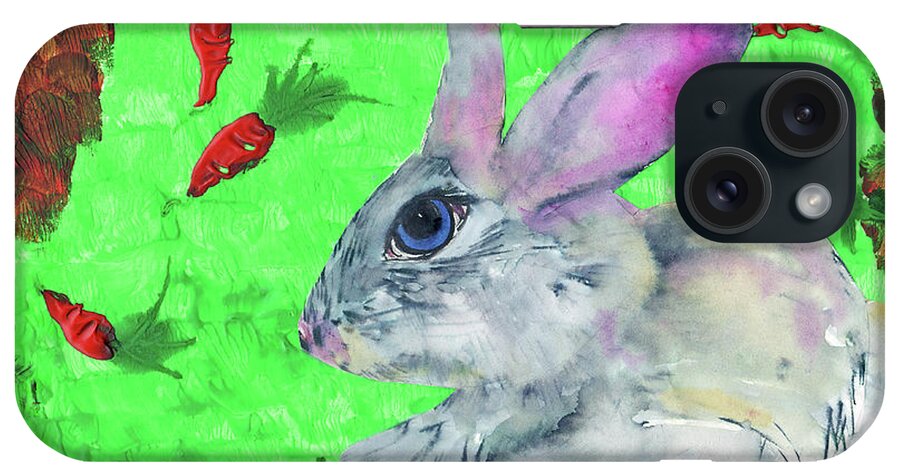 Rabbit And Carrots iPhone Case featuring the mixed media Rabbit And Carrots by Wolf Heart Illustrations