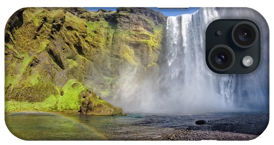 Clouds iPhone Case featuring the photograph Rainbow Below Skogafoss Waterfall by Debra and Dave Vanderlaan