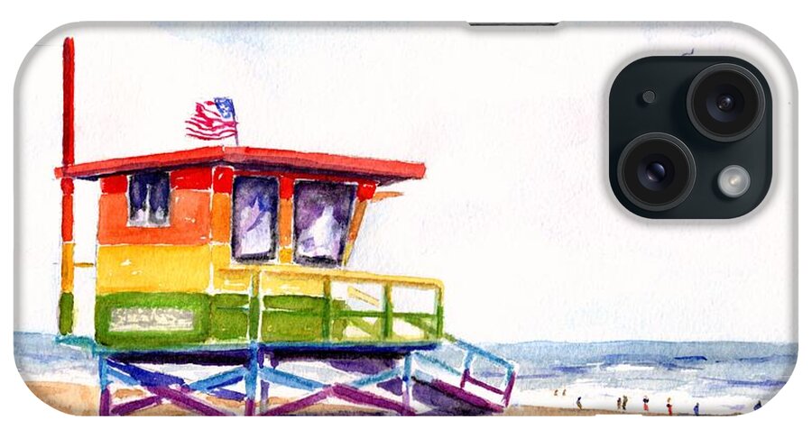 Beach iPhone Case featuring the painting Rainbow Lifeguard Tower by Carlin Blahnik CarlinArtWatercolor