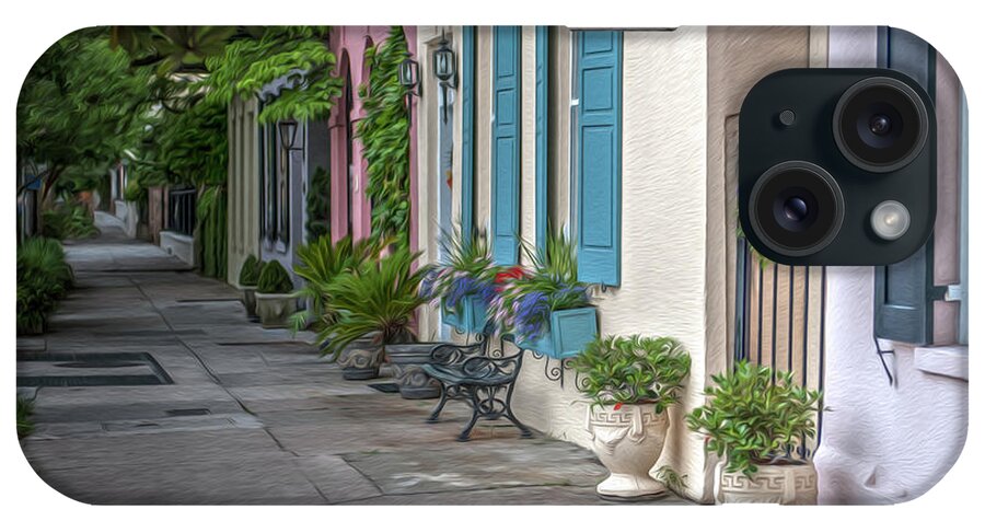 Rainbow Row iPhone Case featuring the digital art Rainbow Row Evening Stroll in Historic Charleston South Carolina by Dale Powell